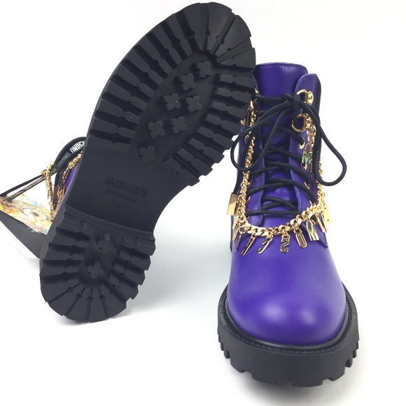 LAST CHANCE! Moschino x H&M purple & black leather combat boots - Picture 3 of 8